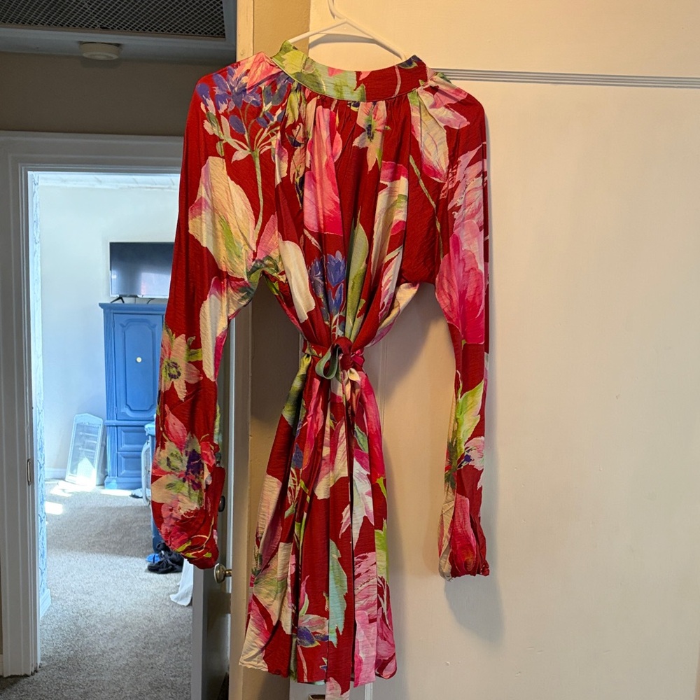 SHEIN Red Floral Long Sleeve Dress